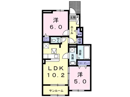 グレース高坂 Ⅰ(2LDK/1階)の間取り写真