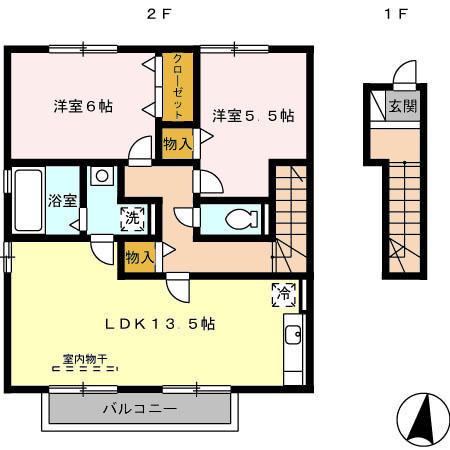 モダンコート(2LDK/2階)の間取り写真