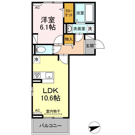 アンジューノ上代 A棟(1LDK/2階)の間取り写真
