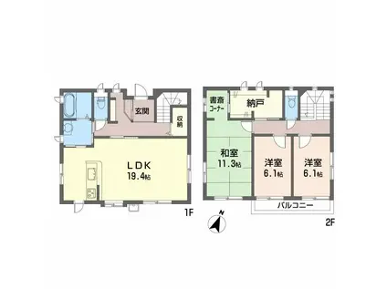 熊本電気鉄道 三ツ石駅 徒歩8分 2階建 築22年(3LDK)の間取り写真