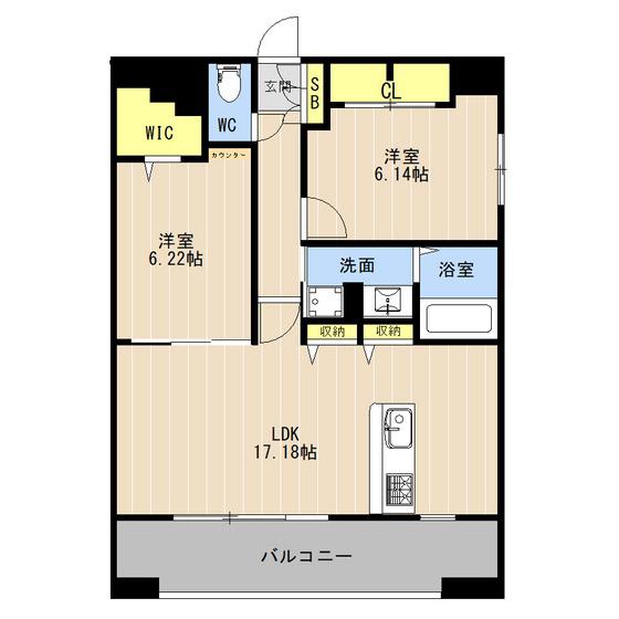 LIBTH菊陽Ⅲ(2LDK/6階)の間取り写真