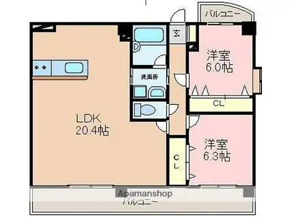 アストレア久和(2LDK/4階)の間取り写真