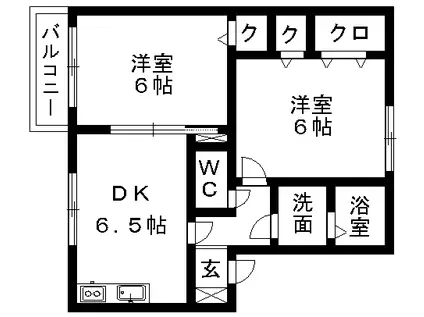 オークスドュール・ウルゲB棟(2DK/2階)の間取り写真