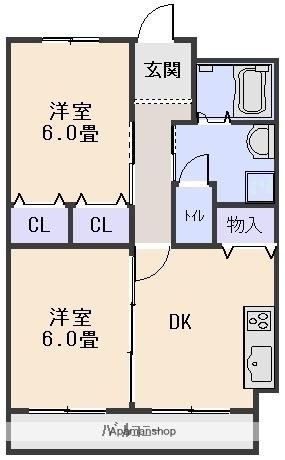 荻ビル(2DK/3階)の間取り写真