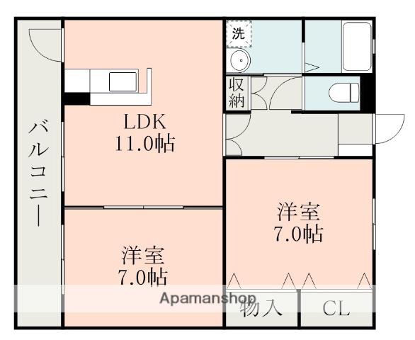 コートプレイス龍田Ⅲ(2LDK/3階)の間取り写真