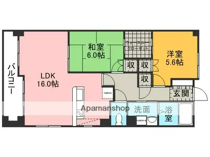 ベルグランデ国府(2LDK/6階)の間取り写真