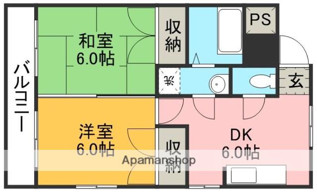 ウエストグラス(2DK/3階)の間取り写真