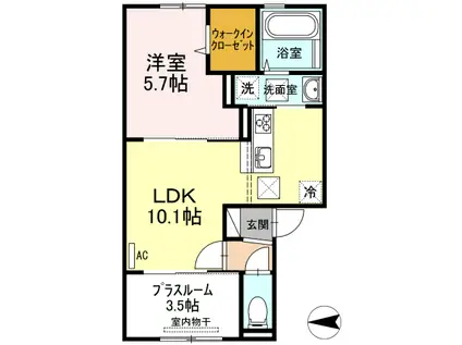 セキュレア須屋 C棟(1LDK/1階)の間取り写真