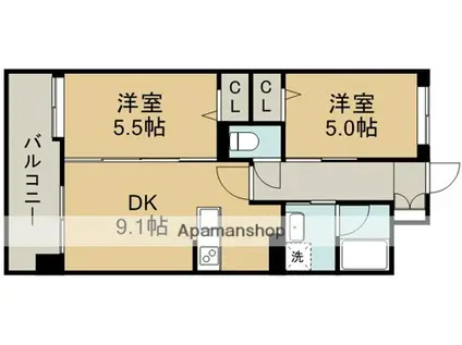 MARLE神水(2DK/3階)の間取り写真