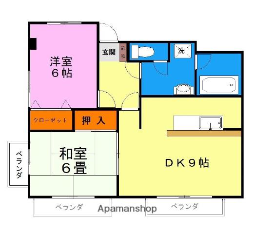 小楠パピヨン(2DK/2階)の間取り写真