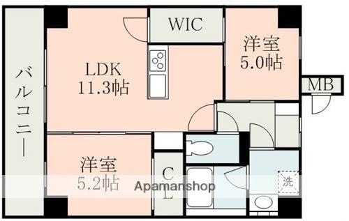 フォーエス健軍(2LDK/5階)の間取り写真