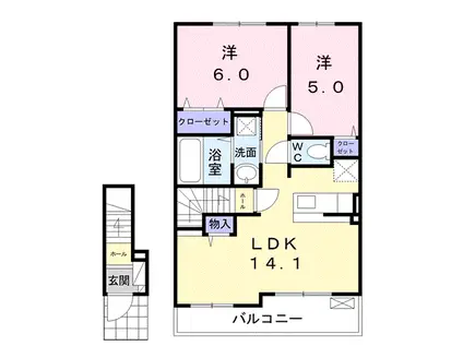アニメートデリー Ⅰ(2LDK/2階)の間取り写真