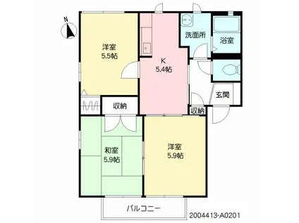 サクラージュA棟(3DK/2階)の間取り写真