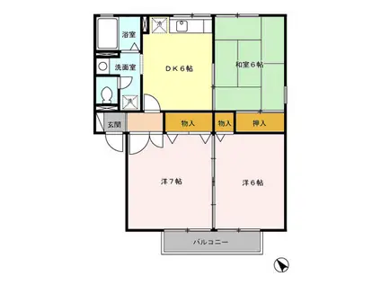 レジデンス95A棟(3DK/2階)の間取り写真