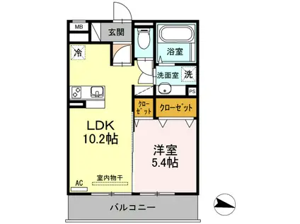 コスモスハウス菊陽(1LDK/2階)の間取り写真
