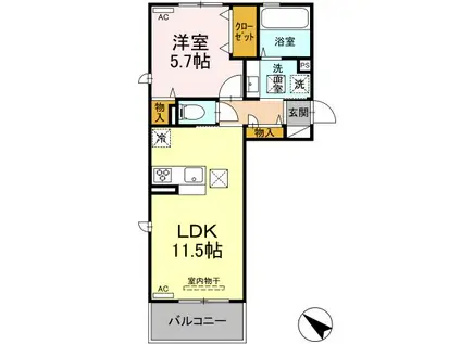 D-ROOM隈府 B棟(1LDK/1階)の間取り写真