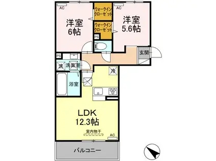 D-ROOM隈府 B棟(2LDK/1階)の間取り写真