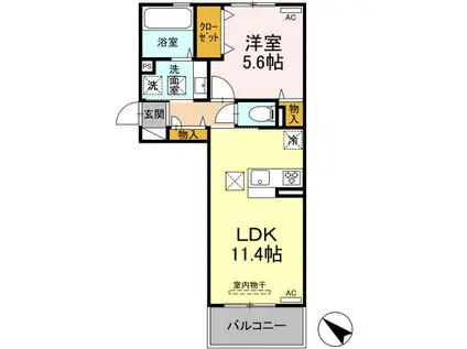 D-ROOM隈府 B棟(1LDK/1階)の間取り写真
