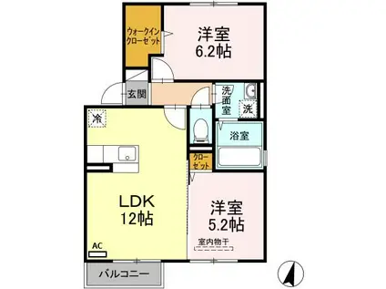 グリーンコート(2LDK/2階)の間取り写真