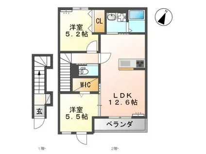 榎町アパート(2LDK/2階)の間取り写真