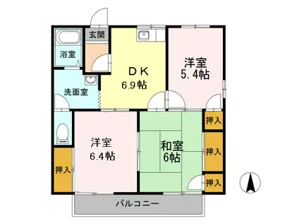 ファミール須屋 B棟(3DK/2階)の間取り写真