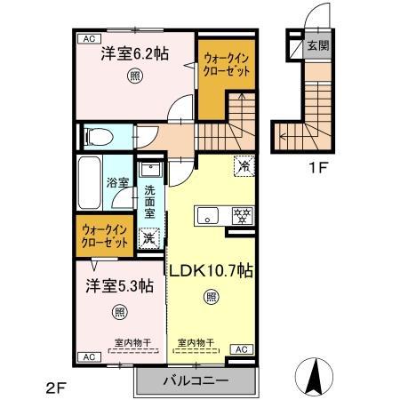 サンメゾン国府 A棟(2LDK/2階)の間取り写真