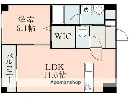クオリア水前寺公園(1LDK/3階)の間取り写真