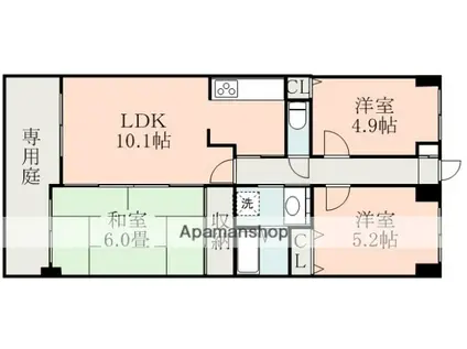 ダイアパレス保田窪(3LDK/1階)の間取り写真