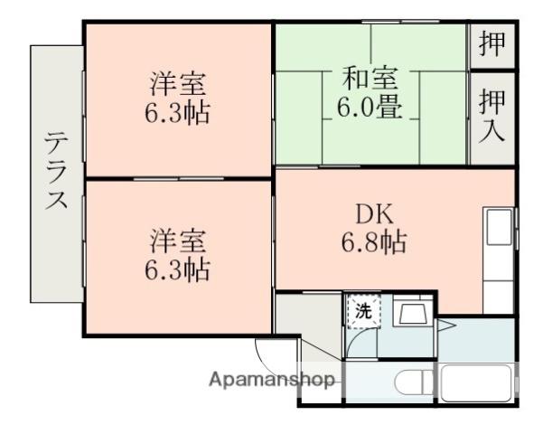 コンフォートⅡC(3DK/1階)の間取り写真