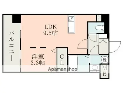 QREST熊大病院前(1LDK/4階)の間取り写真