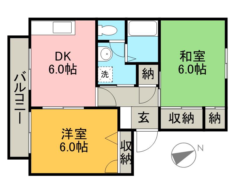 エスポワール北花立(2DK/2階)の間取り写真