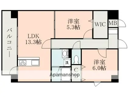 ジャルダン フルーリ(2LDK/5階)の間取り写真