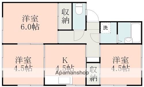 羽山ハイツ B棟(3K/2階)の間取り写真