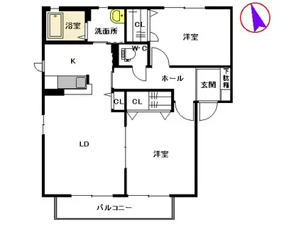 コーポだにやま (2LDK/2階)の間取り写真