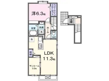 鹿児島本線 西熊本駅 徒歩23分 2階建 新築(1SLDK/2階)の間取り写真