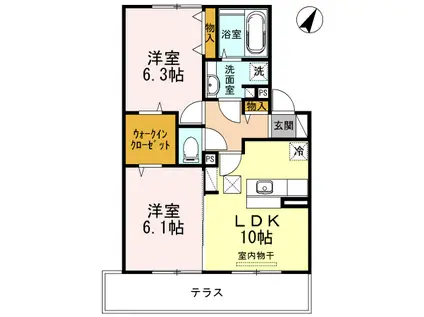 熊本県熊本市東区 2階建 築13年(2LDK/1階)の間取り写真