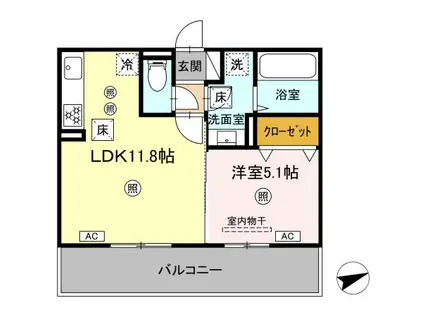 リバーサイド竜田口駅前(1LDK/1階)の間取り写真