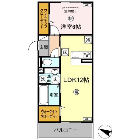 TORISIA古閑(1LDK/1階)の間取り写真