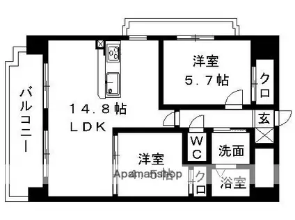 エルフィナ八王寺D棟(2LDK/5階)の間取り写真