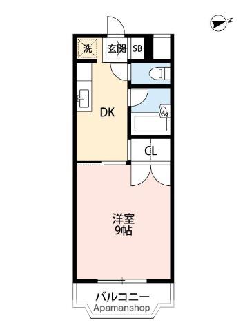 フェリーチェカーサ島崎(1DK/4階)の間取り写真