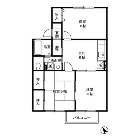 レジデンス95D棟(3DK/2階)の間取り写真