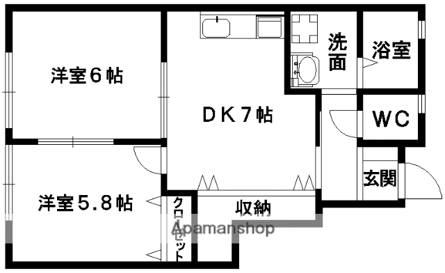 ヨーロピアンシャレー大津 弐番館(2DK/1階)の間取り写真