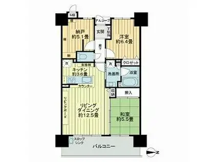 サーパス新町一丁目(2SLDK/12階)の間取り写真