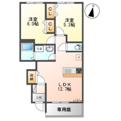 ピュアステージⅠ(2LDK/1階)の間取り写真
