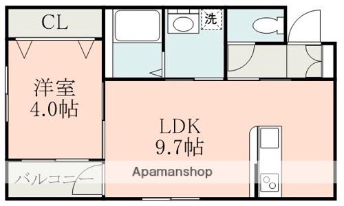 ラ・ポルテ嘉島(1LDK/1階)の間取り写真