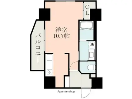 熊本市健軍線 二本木口駅 徒歩2分 9階建 築4年(ワンルーム/9階)の間取り写真