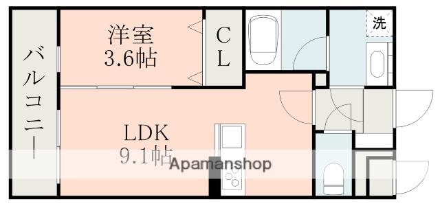 ラ・シック菊陽ミモザ(1LDK/4階)の間取り写真