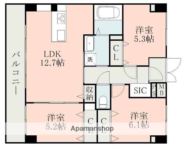 フォーエス武蔵ヶ丘北サウス(3LDK/6階)の間取り写真