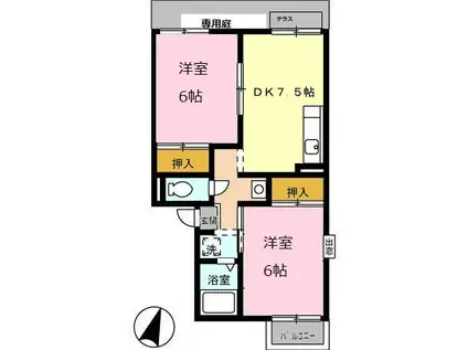 プレジールみゆき B棟(2DK/1階)の間取り写真