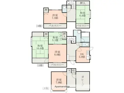熊本県熊本市南区 3階建 築44年(6K)の間取り写真